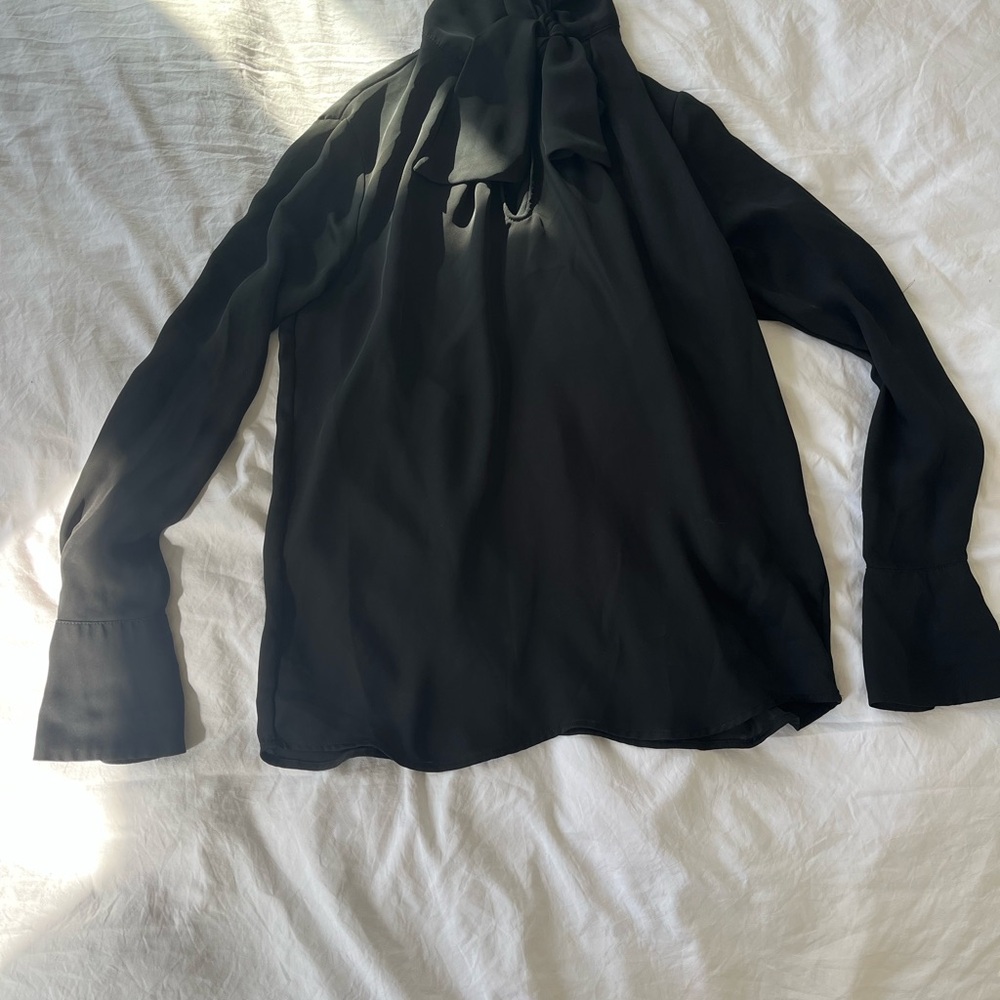 H&M Black Long Sleeve Bow Neck Blouse